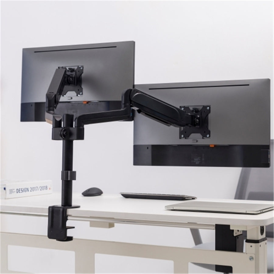 BRATECK LDT48-C024 - 17''-32'' Pole-Mounted Gas Spring Dual Monitor Desk Mount Bracket w/ Detachable Plate