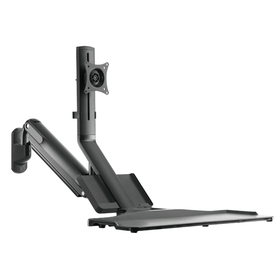 BRATECK WWS05-01-P01 - 4.6 x 200mm 316L Stainless Monitor Gas Spring Sit-Stand Workstation. Folding Keyboard