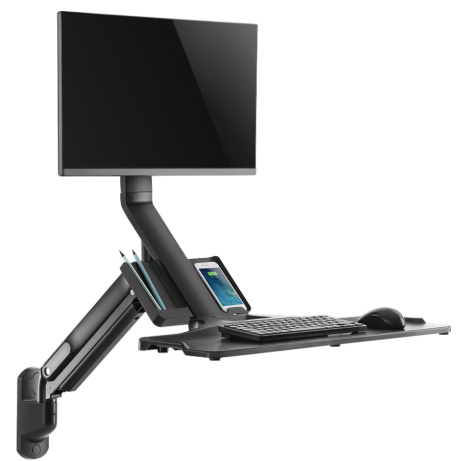 BRATECK WWS05-01-P01 - 4.6 x 200mm 316L Stainless Monitor Gas Spring Sit-Stand Workstation. Folding Keyboard