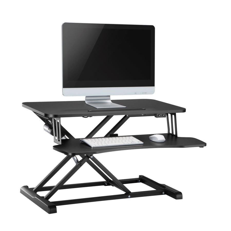 BRATECK DWS15-01E - Electric Scissor Lift Desktop Sit-Stand Workstation w/ Keyboard Tray Deck