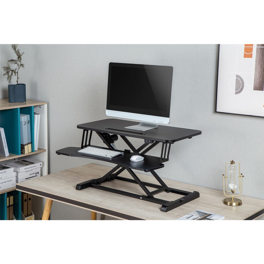 BRATECK DWS15-01E - Electric Scissor Lift Desktop Sit-Stand Workstation w/ Keyboard Tray Deck