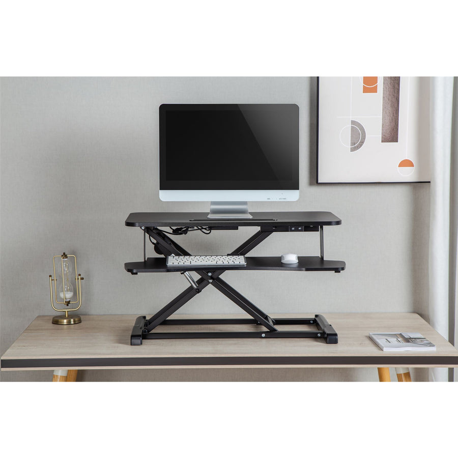 BRATECK DWS15-01E - Electric Scissor Lift Desktop Sit-Stand Workstation w/ Keyboard Tray Deck