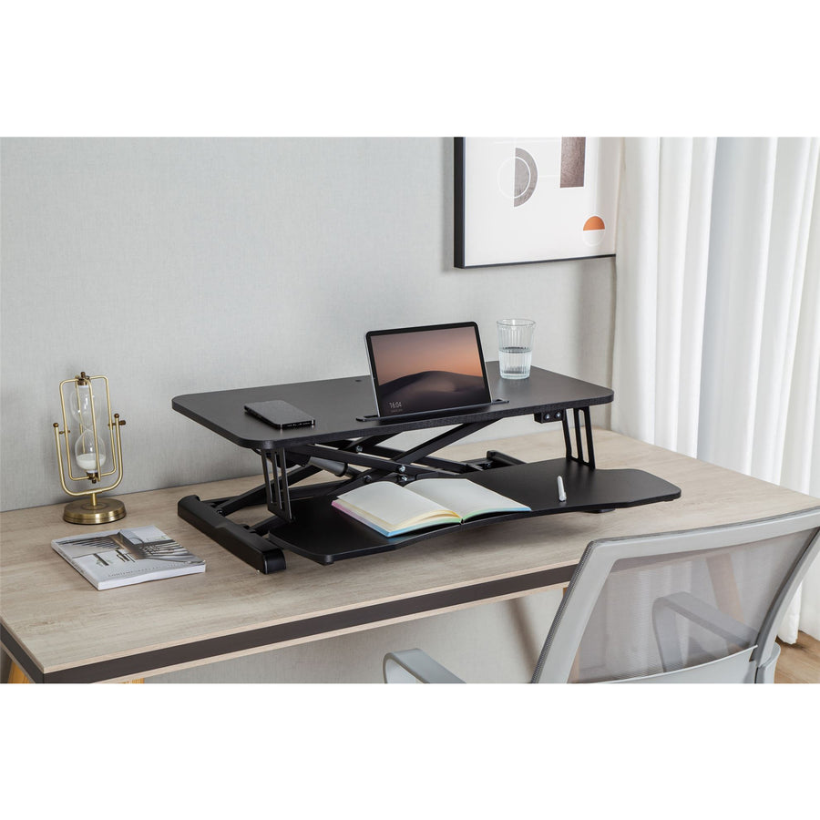 BRATECK DWS15-01E - Electric Scissor Lift Desktop Sit-Stand Workstation w/ Keyboard Tray Deck