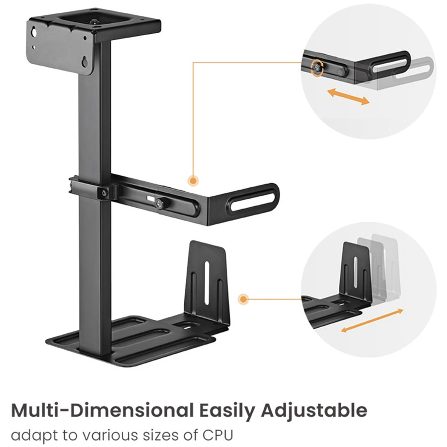 CPB-25 - BRATECK Multifunctional Under-Desk Wall Adjustable CPU Holder. 360 Swivel, Supports up to 30Kgs, Matte Black