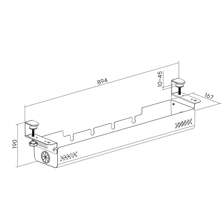 BRATECK CC11-22-2 - Clamp-On Under-Desk Cable Management Tray. Dims: 894×167×190mm