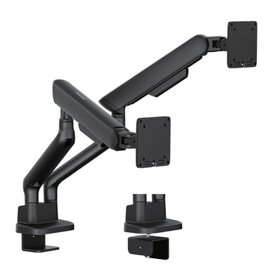 BRATECK 17"-35" Elite Dual Screen Mechanical Spring Monitor Arm. Max Load 2x 11Kgs, Black