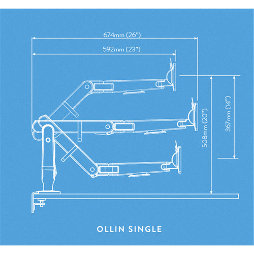 Colebrook Bosson Saunders Ollin Dynamic Single Monitor Arm, - Black - Max Load 9kg - 180°/360° Rotateable capability - VESA 75 & 100mm