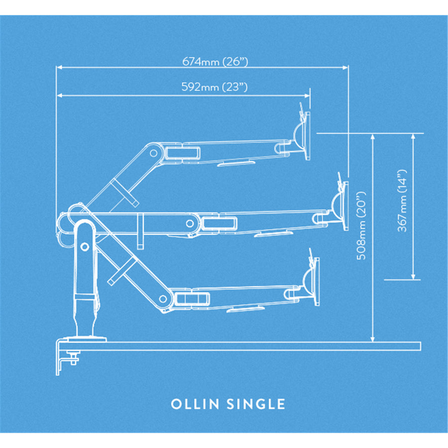 Colebrook Bosson Saunders Ollin Dynamic Single Monitor Arm, - Black - Max Load 9kg - 180°/360° Rotateable capability - VESA 75 & 100mm