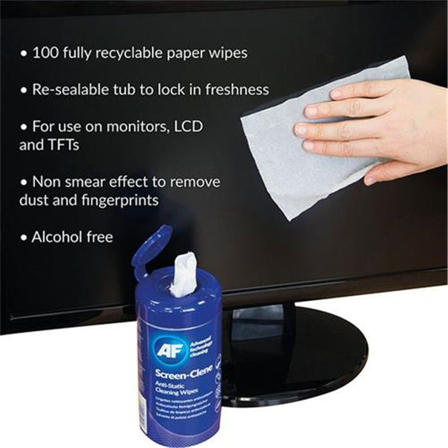 AF Screen-Clene Anti-Static Cleaning Wipes Tub - 100