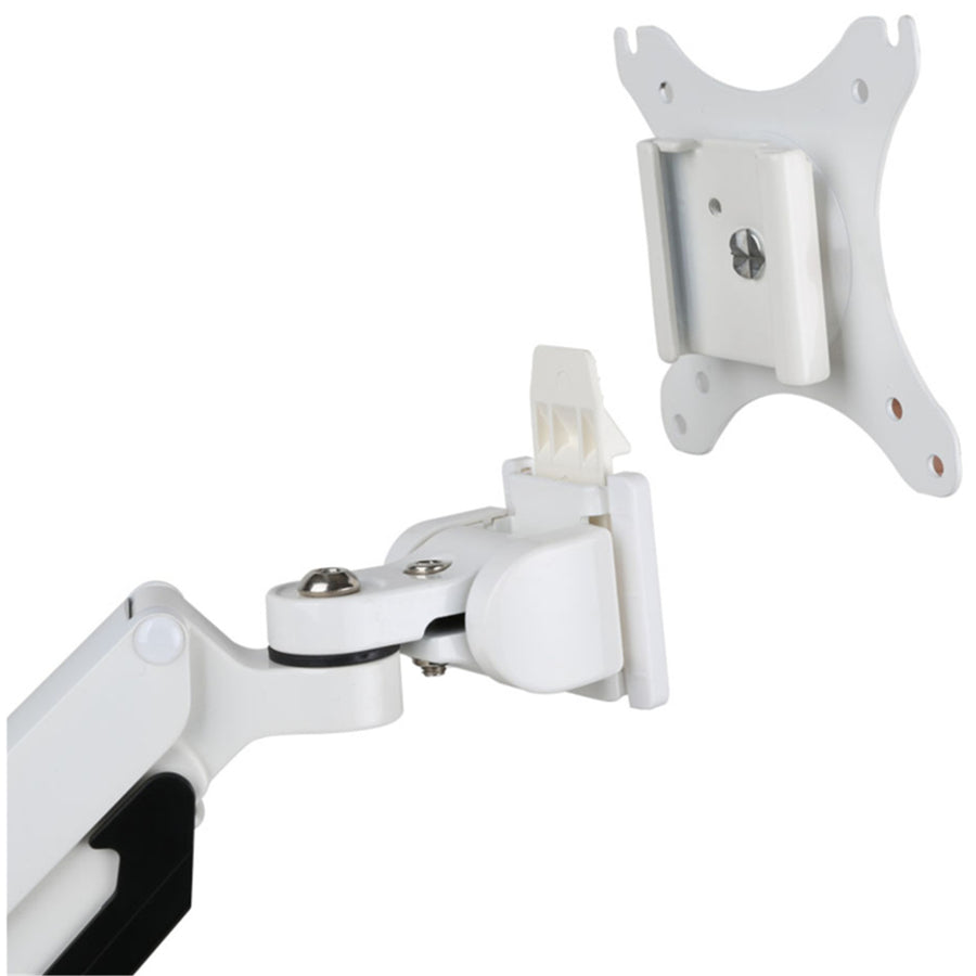 FlexiSpot 17"-36" Single Gas Spring Monitor Stand - Aluminum Arm - White - Swivel 180deg - Quick Release VESA Plate - VESA 75 & 100mm - Max Load 3-12 KG - Clamp Or Grommet Installation - 5 Years Warranty
