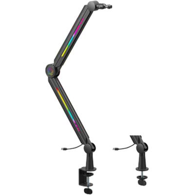 KONIC KMA-21L Black Aura RGB Microphone Arm Stand Desktop Mount - Included 3/8" or 5/8" Adaptors