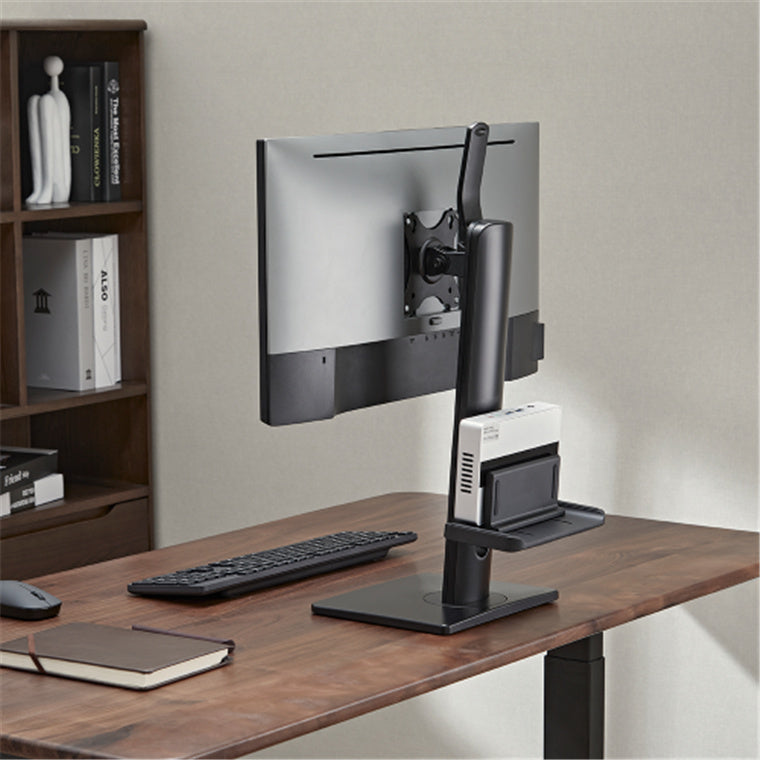 KONIC 17"-27" Monitor Vertical Lift Stand With Thin Client PC/ NUC Mount Holder