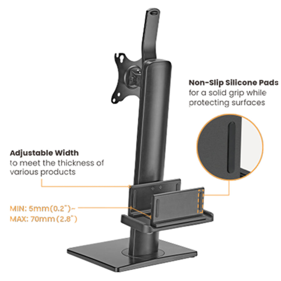KONIC 17"-27" Monitor Vertical Lift Stand With Thin Client PC/ NUC Mount Holder