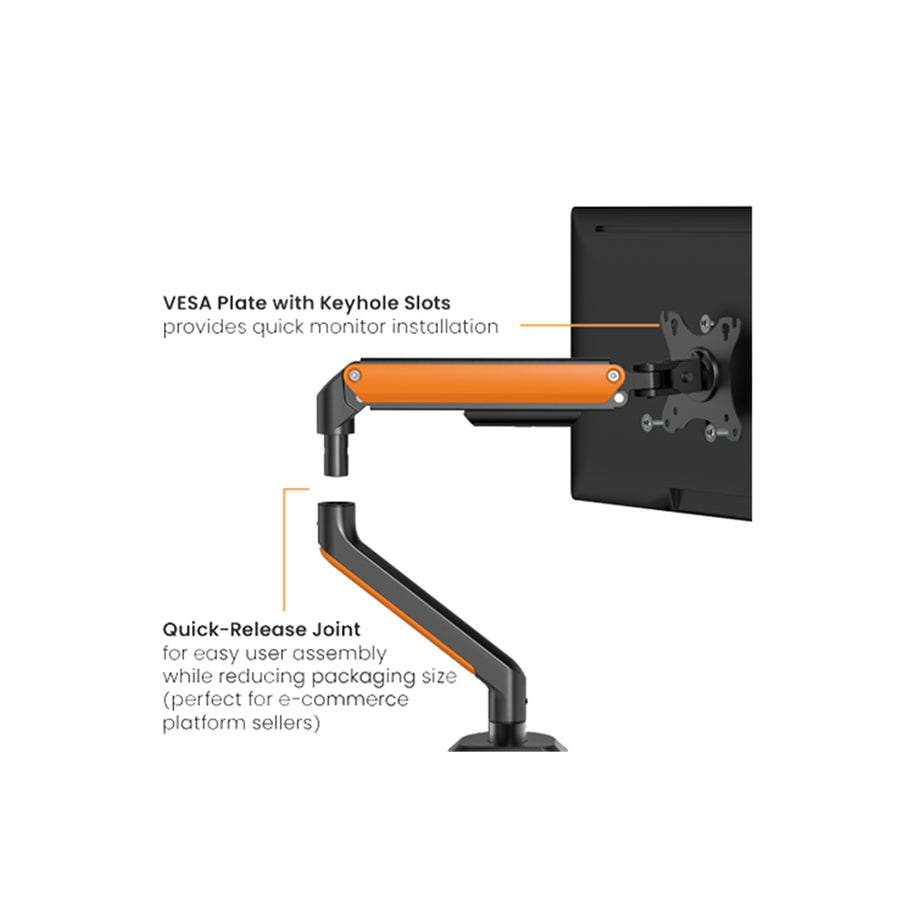 KONIC 17"-32" Single Monitor Stand - Weight Capacity 2-9kg - VESA 100x100 75x75 - Matte Black & White