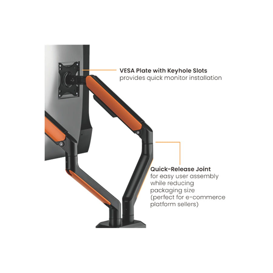 KONIC 17"-32" Dual Monitor Stand - Weight Capacity 2-9kg - VESA 100x100 75x75 - Matte Black & White