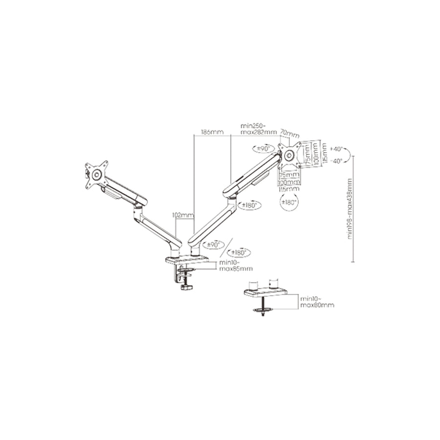 KONIC 17"-32" Dual Monitor Stand - NEO Slim Spring-Assisted Arm - Weight Capacity 2-9kg - VESA 100x100 75x75