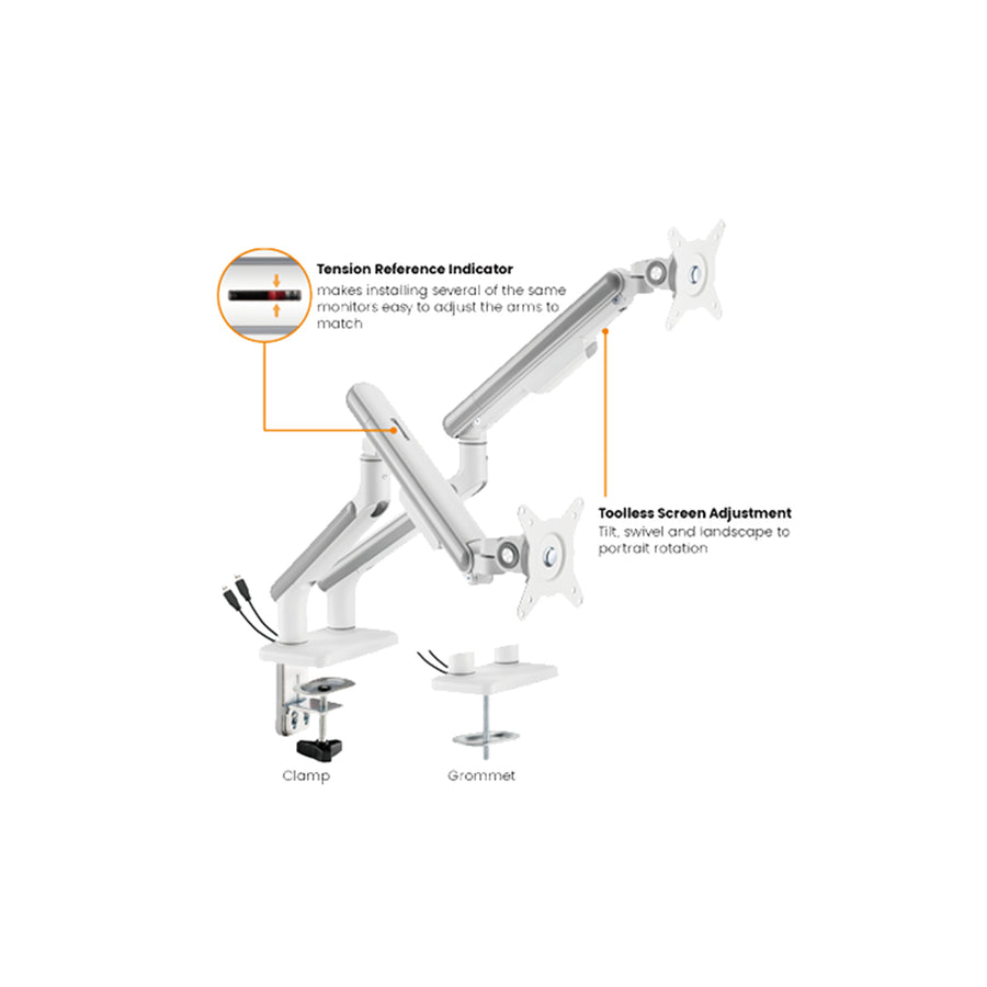 KONIC 17"-32" Dual Monitor Stand - NEO Slim Spring-Assisted Arm - Weight Capacity 2-9kg - VESA 100x100 75x75