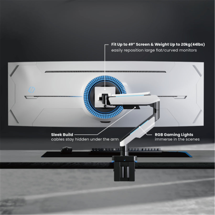 KONIC Single Heavy Duty Gaming Monitor Desk Stand - Fits Screen up to 49" - Weight Capacity 2-20kg -