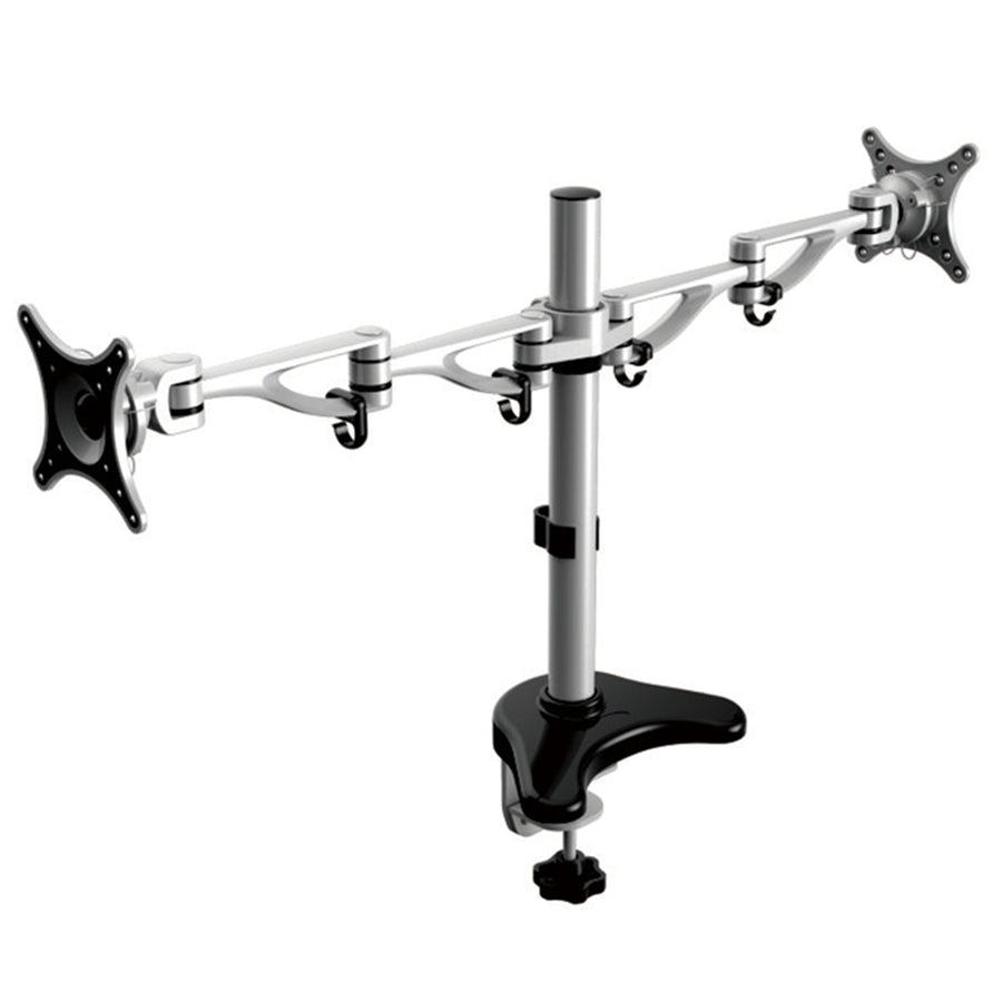 Loctek Eco Mount Dual Monitor 10"-27" Desk Mount, Ergonomic Swivel 360deg Arm - Tilt 15deg - Max Load 8kg Per Arm - VESA 75 & 100mm - Lift 200-400mm - Clamp Or Grommet Installation - 5 Years Warranty