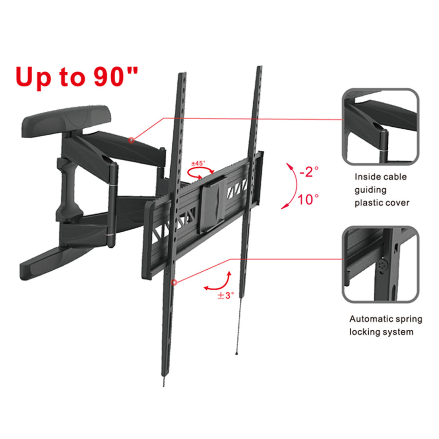 Loctek Pro Mount, 47"-90" Full Motion TV Wall Mount - Max Load 60 kg - Max VESA 800x600mm - Tilt -2 +12deg - Swivel -45 +45deg. - TV To Wall 55-450mm