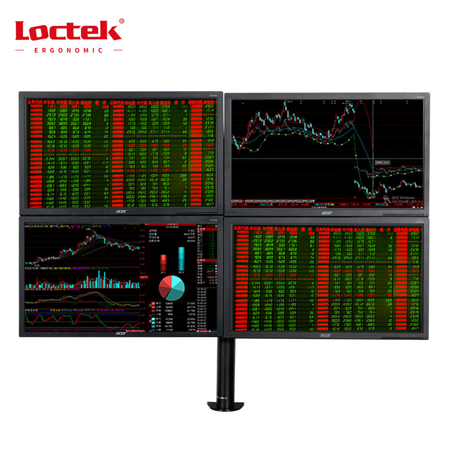 Loctek Eco Mount, 10"-30" Quad Monitors Ergonomic Swivel Arm - VESA 75 & 100mm - Capacity 10KG - Adjust -85 -15deg - 5 Years Warranty