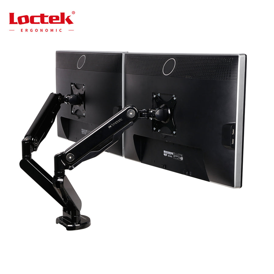 Loctek Pro Mount, 10"-30" Dual Gas Spring Monitor Stand - Aluminum Black - Dual USB 3.0 Port - VESA 75 & 100mm - Max Load 9kg - 5 Years Warranty