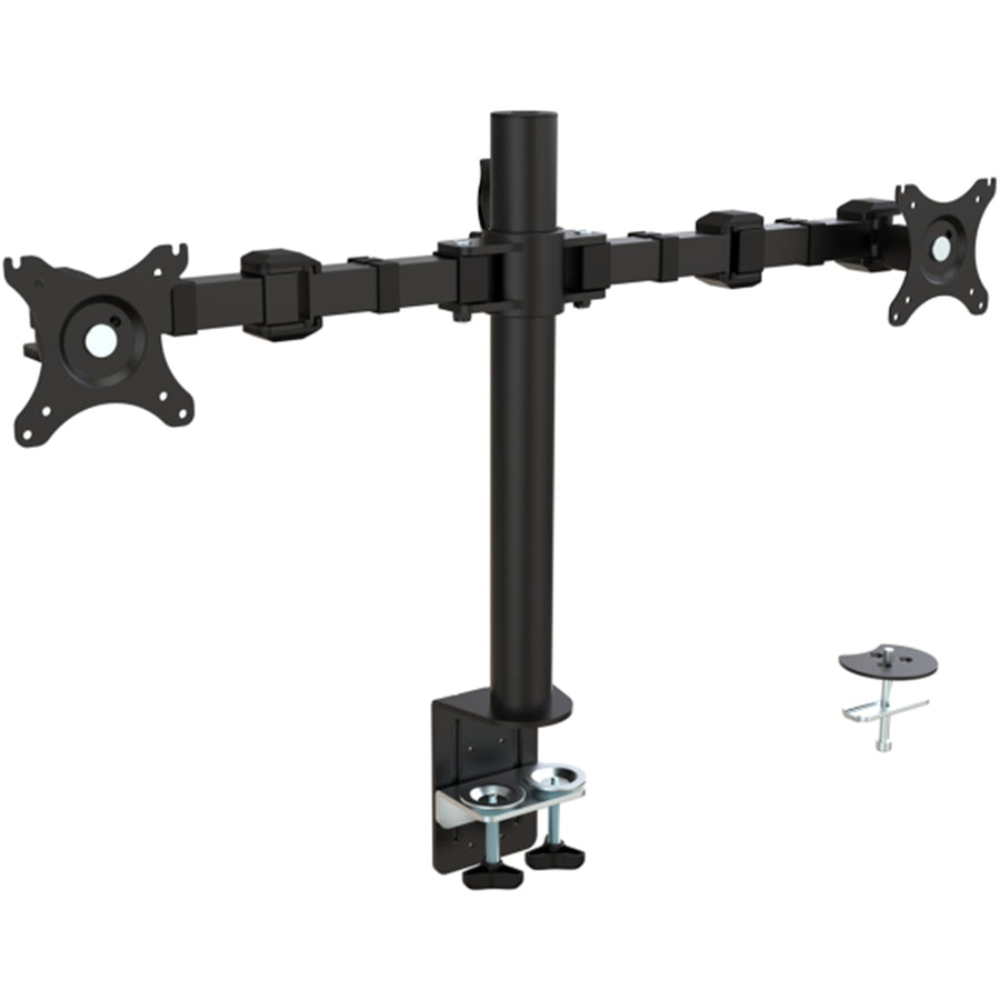Loctek Eco Mount 10"-30" Dual Monitor Stand - Steel Tube - Black - VESA 75 & 100mm - Max Load 10KG - Height Adjust 200-400mm - Grommet or Clamp Installation