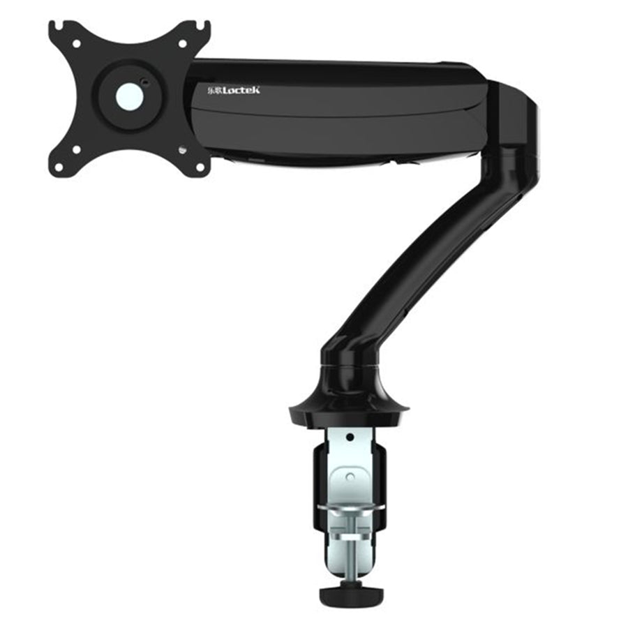 Loctek Pro Mount, 17"-30" Single Gas Spring Monitor Stand - Aluminum Black - Ergonomic 360deg Swivel Arm - Max Load Capacity 2-9 KG - VESA 75 & 100mm - Clamp & Grommet installation - 5 Years Warranty