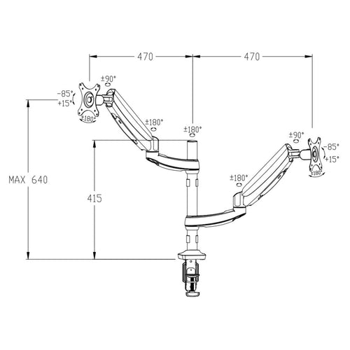 Loctek Pro Mount, 10"-30" Dual Gas Spring Monitor Stand - VESA 75 &100mm - Max Load 5KG - Clamp & Grommet Installation - 5 Years Warranty