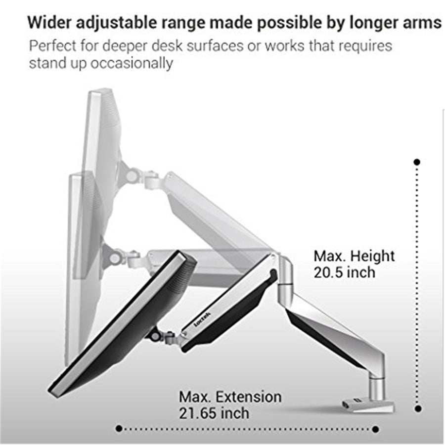 Loctek Premium Mount, 17"-34" Single Monitor Ergonomic Gas Spring Arm - VESA 75 & 100mm -- Capacity Min 9KG Max20KG - Tilt +90 -15deg - Best fit for Gaming Business Monitor - 5 Years Warranty