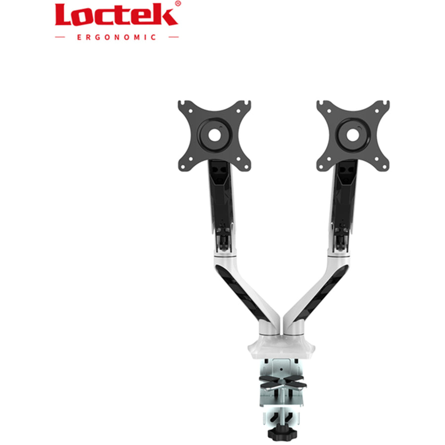 Loctek Pro Mount, 17"-30" Dual Ergonomic Gas Spring Monitor Stand - White - VESA 75 & 100mm - Max Load 2-9KG Per Arm - 5 Years Warranty