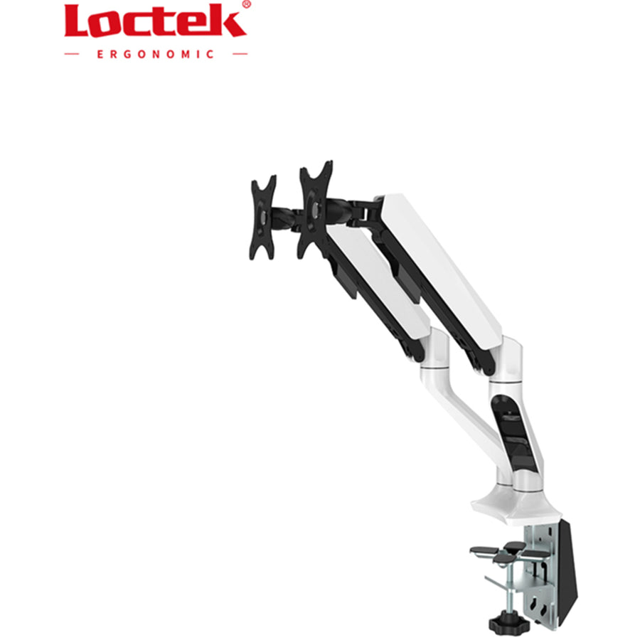 Loctek Pro Mount, 17"-30" Dual Ergonomic Gas Spring Monitor Stand - White - VESA 75 & 100mm - Max Load 2-9KG Per Arm - 5 Years Warranty