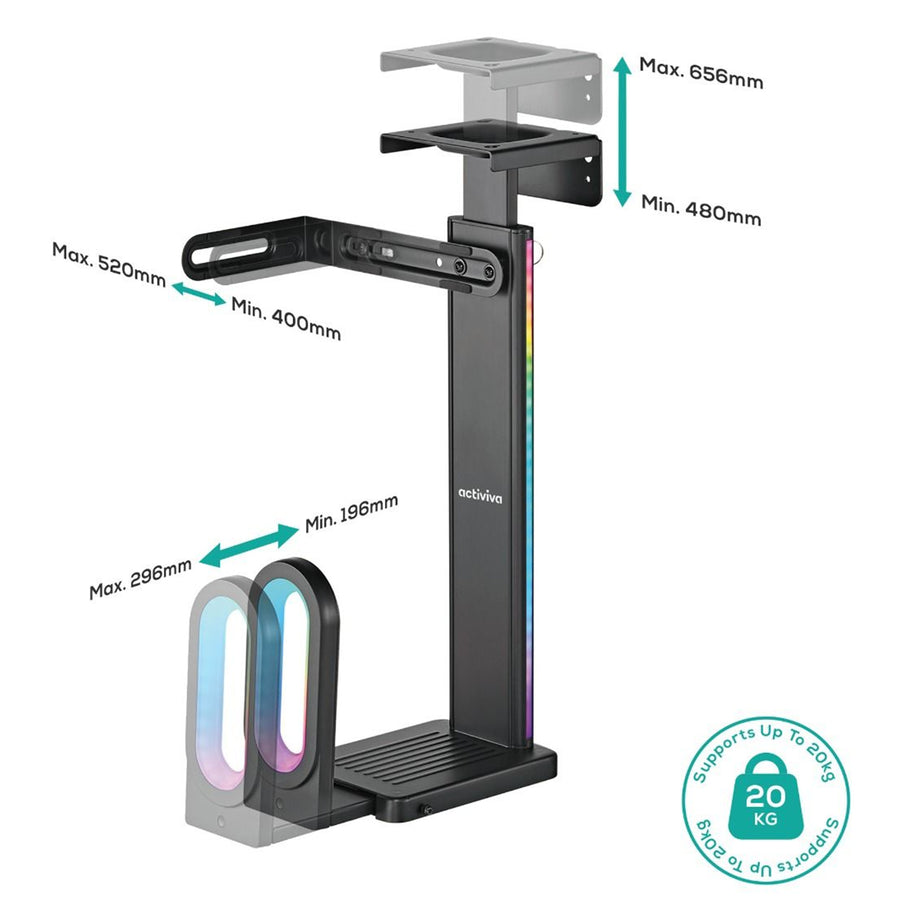 mbeat ACA-MNT-RGB01K - activiva RGB Ultra-Wide Adjustable Wall & Under-Desk Gaming PC Mount