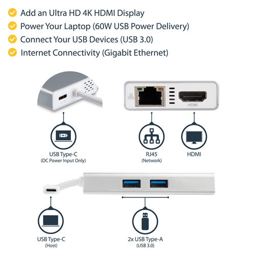 StarTech.com USB-C Multiport Adapter – USB-C Travel Dockingstation mit 4K HDMI – Weiß