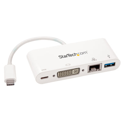 StarTech.com DKT30CDVPD USB C Multiport Adapter – USB-C-auf-DVI-D (Digital)-Videoadapter mit 60-W-Power-Delivery-Passthrough-Ladefunktion, GbE, USB-A – tragbares USB Type-C/Thunderbolt 3 Mini-Laptop-Dock
