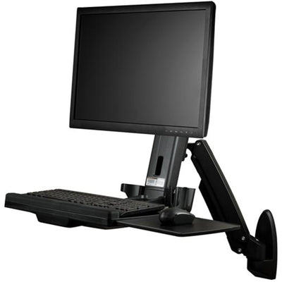 StarTech.com WALLSTS1 Wall Mount Workstation - Articulating Full Motion Standing Desk with Ergonomic Height Adjustable Monitor & Keyboard Tray Arm - Mouse & Scanner Holders - Single VESA Display