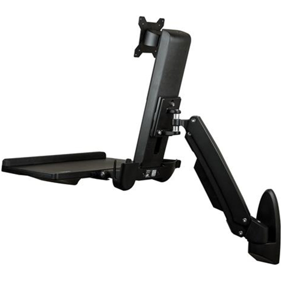 StarTech.com WALLSTS1 Wall Mount Workstation - Articulating Full Motion Standing Desk with Ergonomic Height Adjustable Monitor & Keyboard Tray Arm - Mouse & Scanner Holders - Single VESA Display