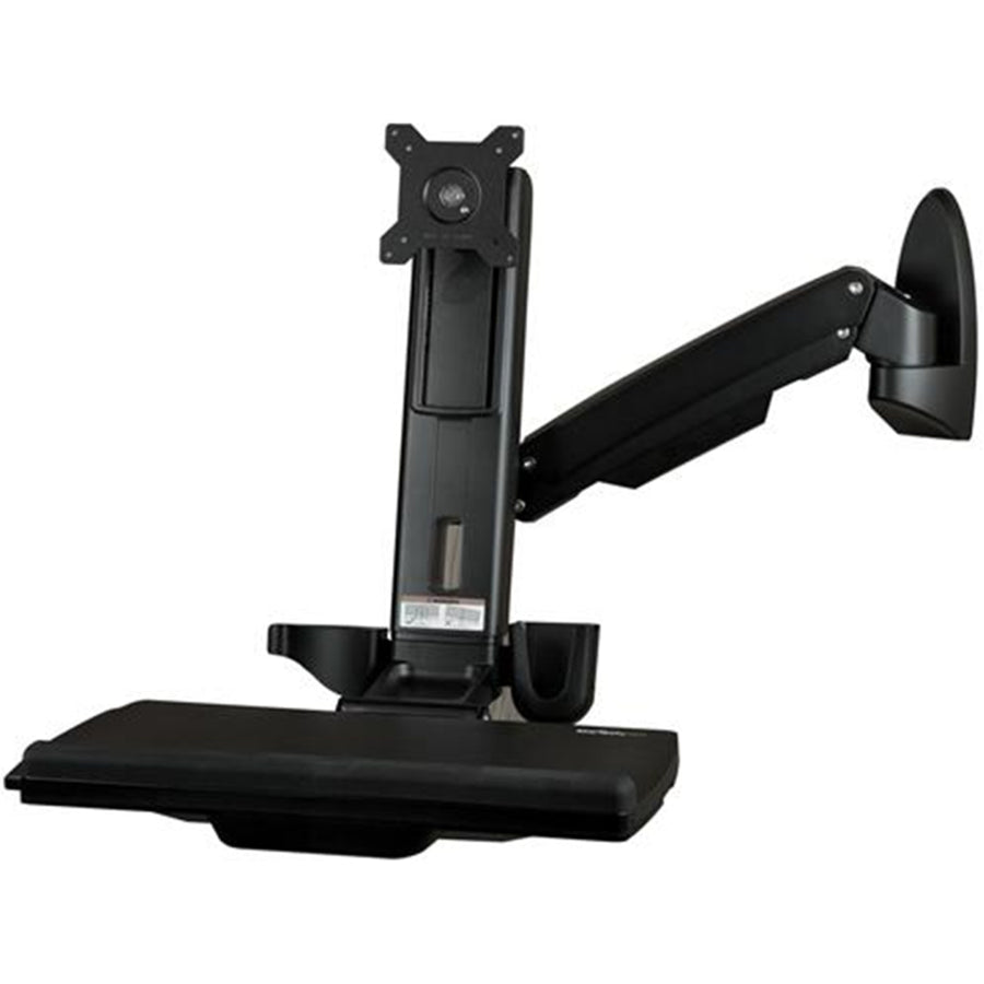 StarTech.com WALLSTS1 Wall Mount Workstation - Articulating Full Motion Standing Desk with Ergonomic Height Adjustable Monitor & Keyboard Tray Arm - Mouse & Scanner Holders - Single VESA Display