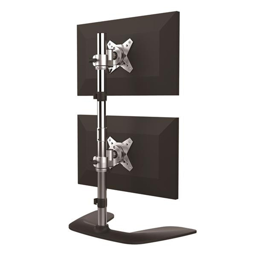 StarTech.com ARMDUOVS Ergonomic Vertical Dual Monitor Stand Desktop Stacked Two Monitor Stand up to 27" VESA Mount Displays - Free Standing Universal Monitor Mount - Height Adjustable - Silver