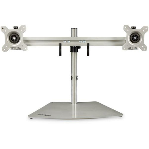 StarTech.com ARMDUOSS Dual Monitor Ständer – Ergonomischer freistehender Dual-Monitor-Schreibtischständer für zwei 24" VESA-Montage-Displays – Synchron höhenverstellbar – Doppelmonitor-Stangenhalterung – Silber