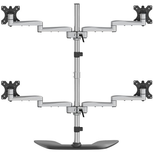 StarTech.com ARMQUADSS Desktop Quad Monitor Stand - Ergonomic VESA 4 Monitor Arm (2x2) up to 32" - Free Standing Articulating Universal Pole Mount - Height Adjustable/Tilt/Swivel/Rotate - Silver