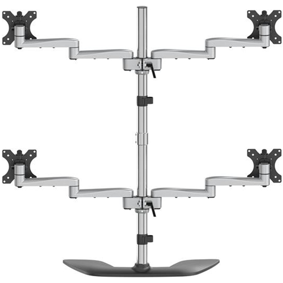 StarTech.com ARMQUADSS Desktop Quad Monitor Stand - Ergonomic VESA 4 Monitor Arm (2x2) up to 32" - Free Standing Articulating Universal Pole Mount - Height Adjustable/Tilt/Swivel/Rotate - Silver