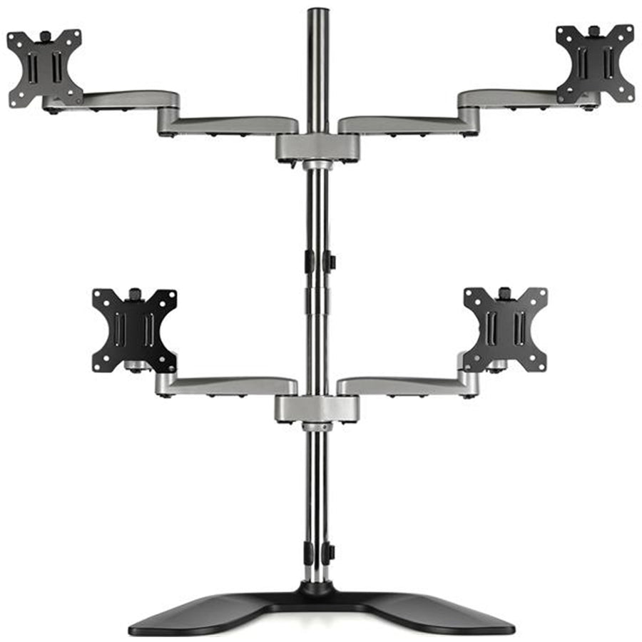 StarTech.com ARMQUADSS Desktop Quad Monitor Stand - Ergonomic VESA 4 Monitor Arm (2x2) up to 32" - Free Standing Articulating Universal Pole Mount - Height Adjustable/Tilt/Swivel/Rotate - Silver