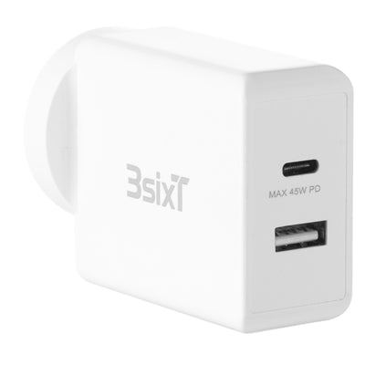 3sixT Wall Charger ANZ 45W USB-C PD + 2.4A - White