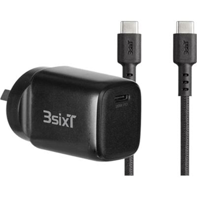 3S-2318 - 3sixT Wall Charger ANZ 20W USB-C PD + USB-C to USB-C - Black