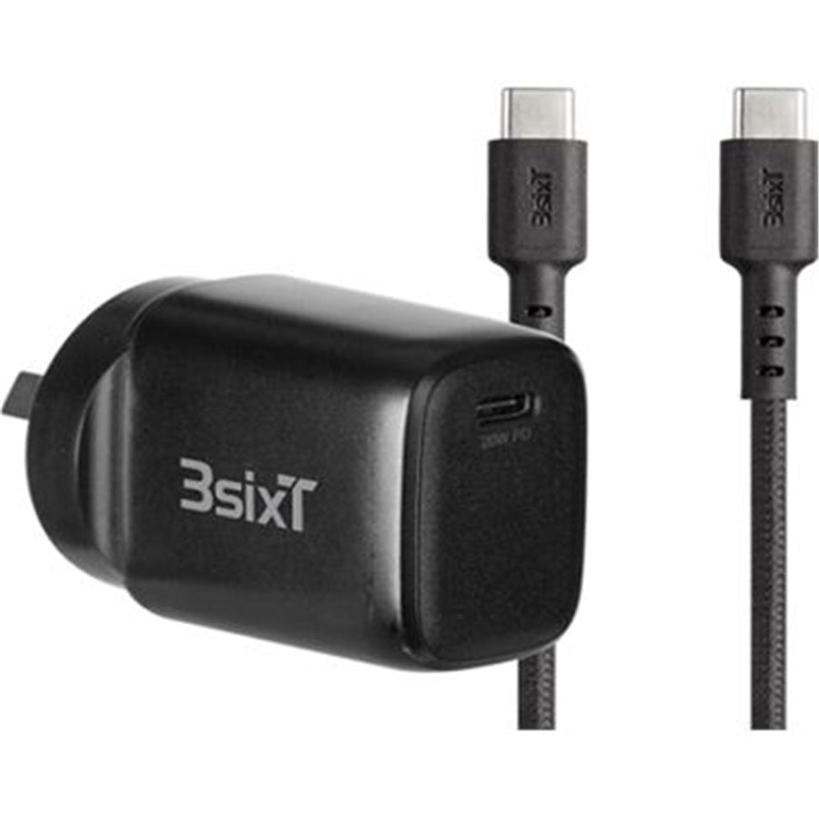 3S-2318 - 3sixT Wall Charger ANZ 20W USB-C PD + USB-C to USB-C - Black