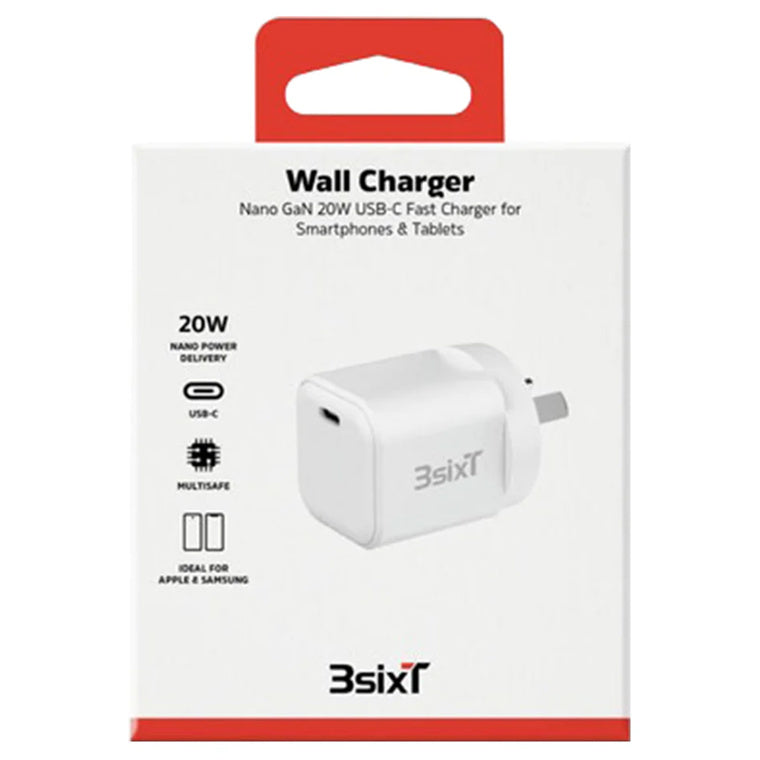 3S-2620 - 3sixT Wall Charger GaN 20W USB-C PD - W