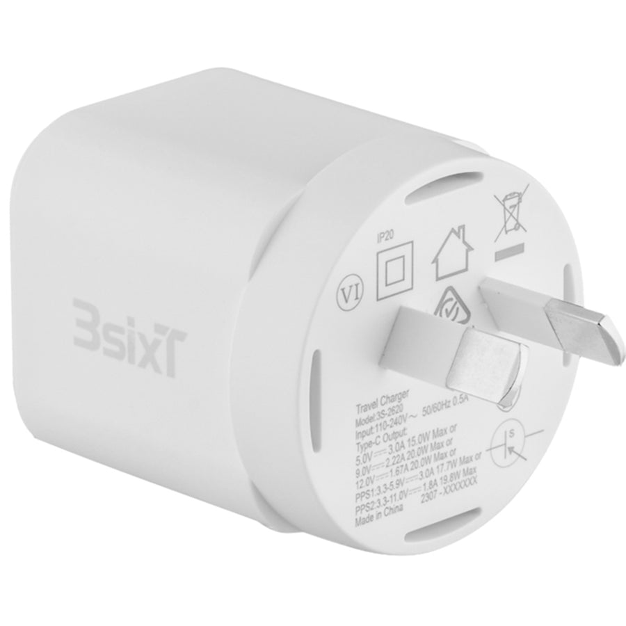 3S-2623 - 3sixT Wall Charger GaN 20W USB-C PD + USB-C to USB-C - W