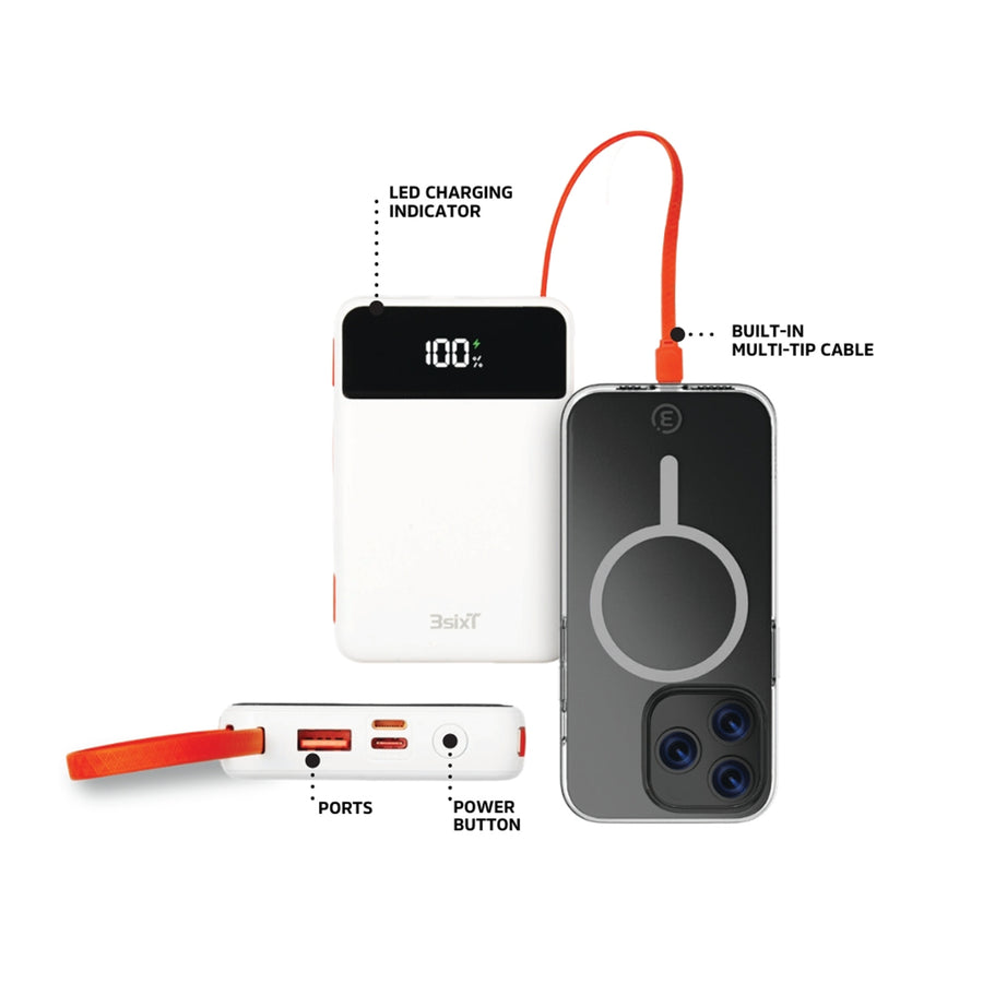 3S-2639 - 3sixT JetPak 2 in 1 10000mAh Power Bank - White/Orange