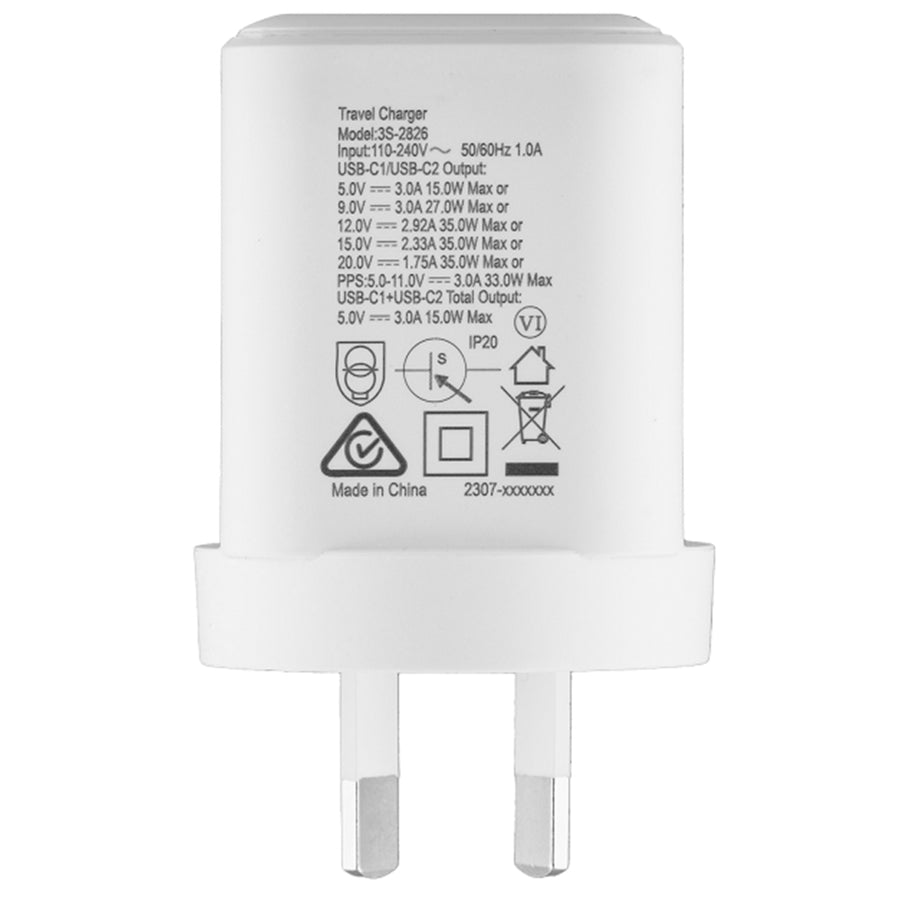 3S-2826 - 3sixT Wall Charger GaN 35W USB-C PD x2 - White